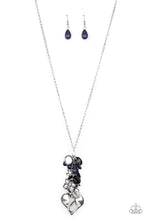Load image into Gallery viewer, BEACH BUZZ- BLUE EVENING BLUE BEAD SILVER HEART CHARM LANYARD NECKLACE & EARRINGS SET
