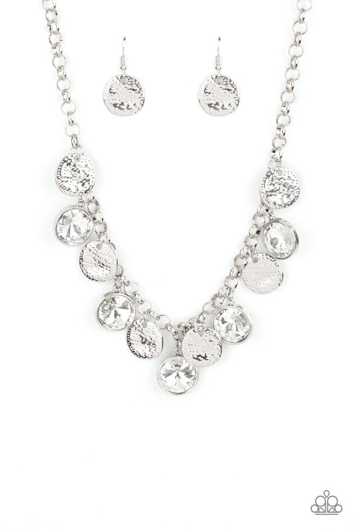 Spot On Sparkle - White Necklace & Earrings Set