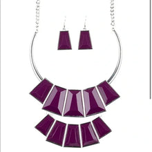 Load image into Gallery viewer, Geometric Shaped Purple Statement Necklace Set
