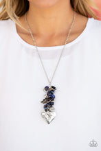 Load image into Gallery viewer, BEACH BUZZ- BLUE EVENING BLUE BEAD SILVER HEART CHARM LANYARD NECKLACE &amp; EARRINGS SET
