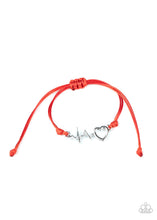 Load image into Gallery viewer, CARDIAC COUTURE - RED CORD SILVER HEARTBEAT SLIDE BRACELET
