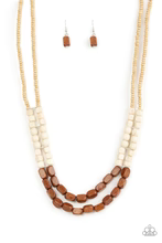 Load image into Gallery viewer, Bermuda Bellhop - Brown Tan and White Wooden Bead Necklace
