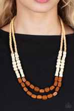 Load image into Gallery viewer, Bermuda Bellhop - Brown Tan and White Wooden Bead Necklace
